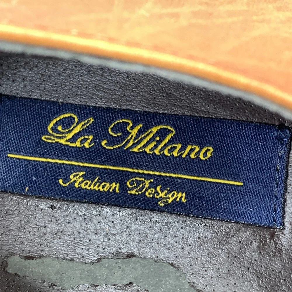 La Milano Monk Strap Shoes Men 12 Tan Leather Perforated Toe A11231